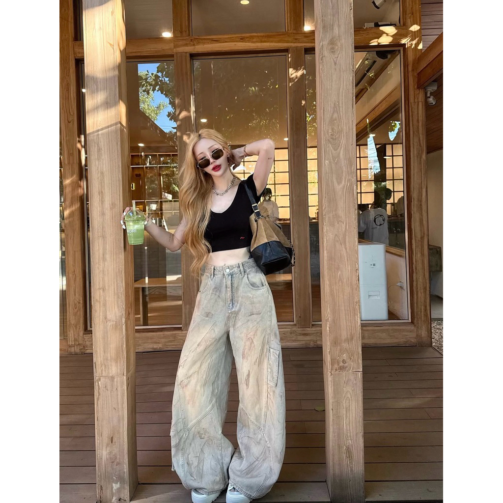 🔖posyy setยีนส์ เสื้อดำ+กางเกงLเอว27-28“🖤Newมือ1✂️