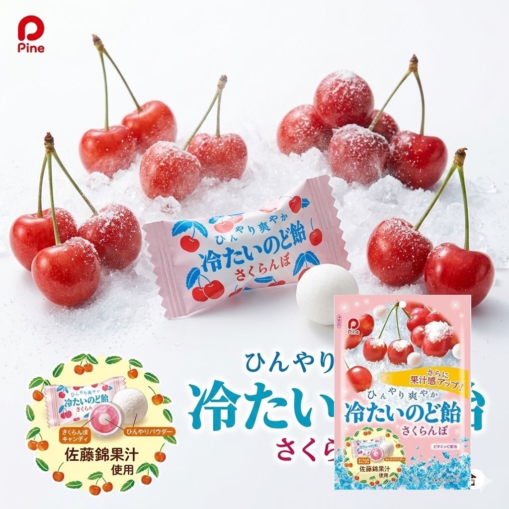 ลูกอมแก้เจ็บคอ รสเชอร์รี่ เย็นซ่าส์ Pine Cold Throat Candy 60g. ลูกอมญี่ปุ่น 31467