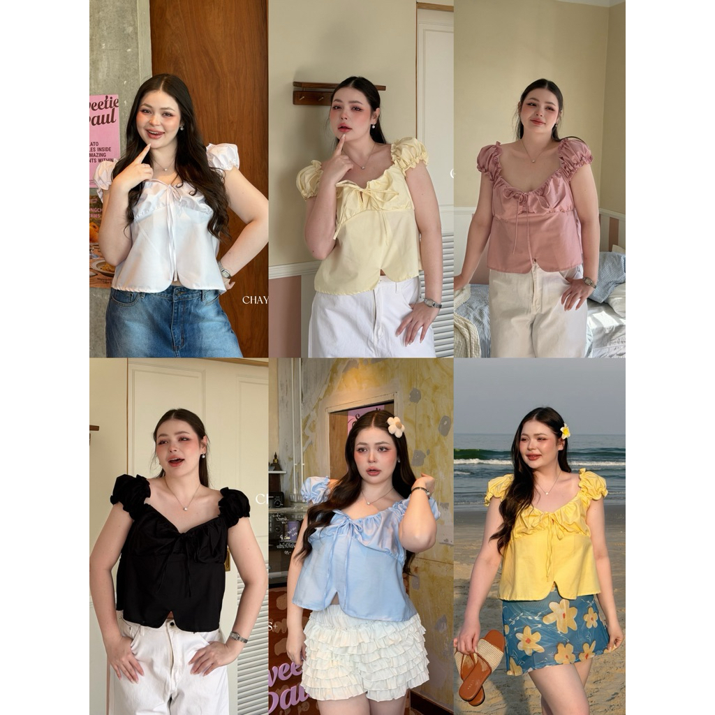 เสื้อแขนตุ๊กตาใส่ปาดไหล่ได้ สีสดใสรับซัมเมอร์🍋🏖️ สาวอวบ ไซส์ใหญ่ อก40-52นิ้ว