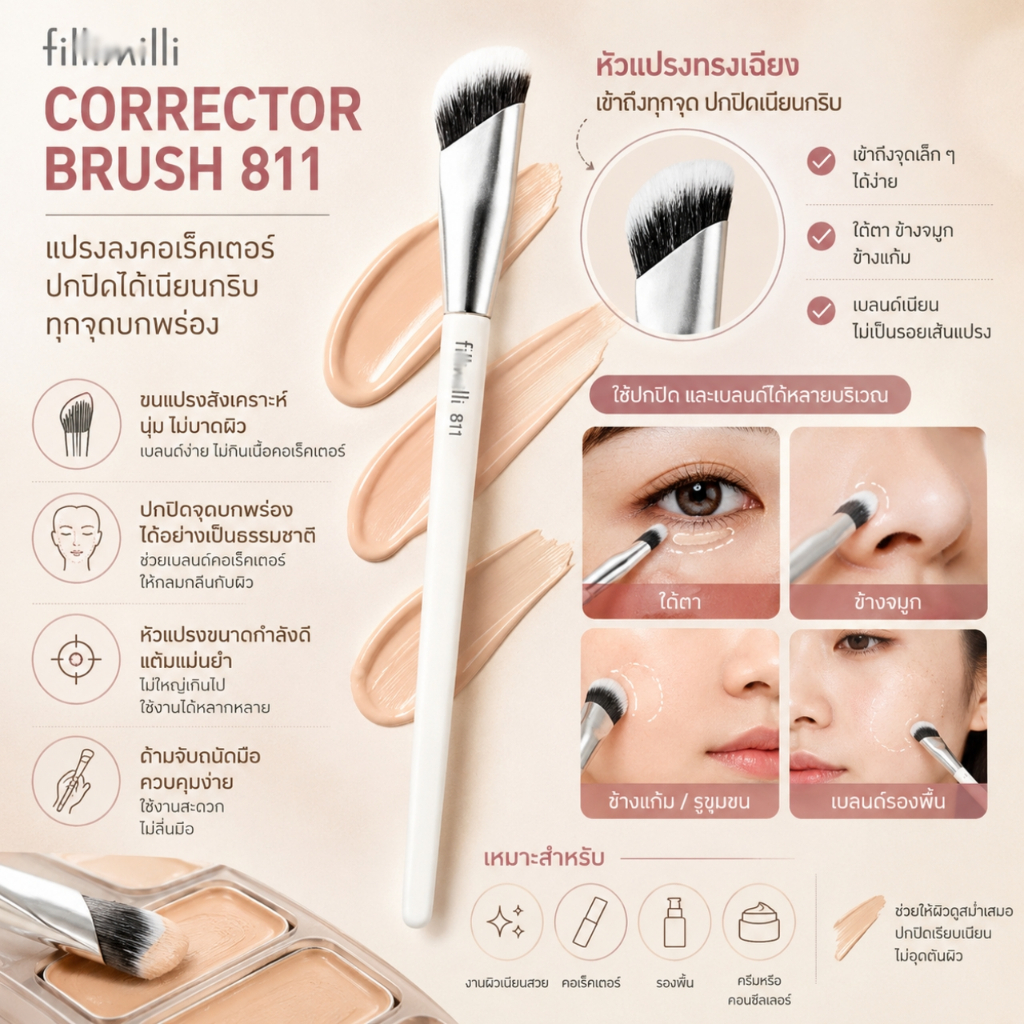 Corrector Brush #811 แปรงแต่งหน้าแบบหัวเฉียงปลายเรียวรูปหยดน้ำ แต้มคอนซีลเลอร์และคอร์เร็คเตอร์