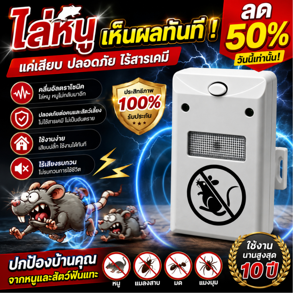 [ลด 50% วันนี้]อุปกรณ์อิเล็กทรอนิกส์นี้ช่วยขับไล่สัตว์ฟันแทะได้อย่างมีประสิทธิภาพ เพื่อปกป้องสุขภาพของครอบครัวคุณ