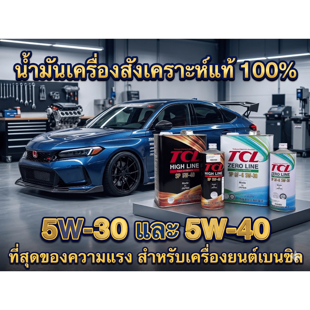 TCL น้ำมันเครื่องสังเคราห์แท้ 100% Fully Synthetic (เครื่องยนต์เบนซิล) 5W-30 และ 5W-40 (มี 2 ขนาด)