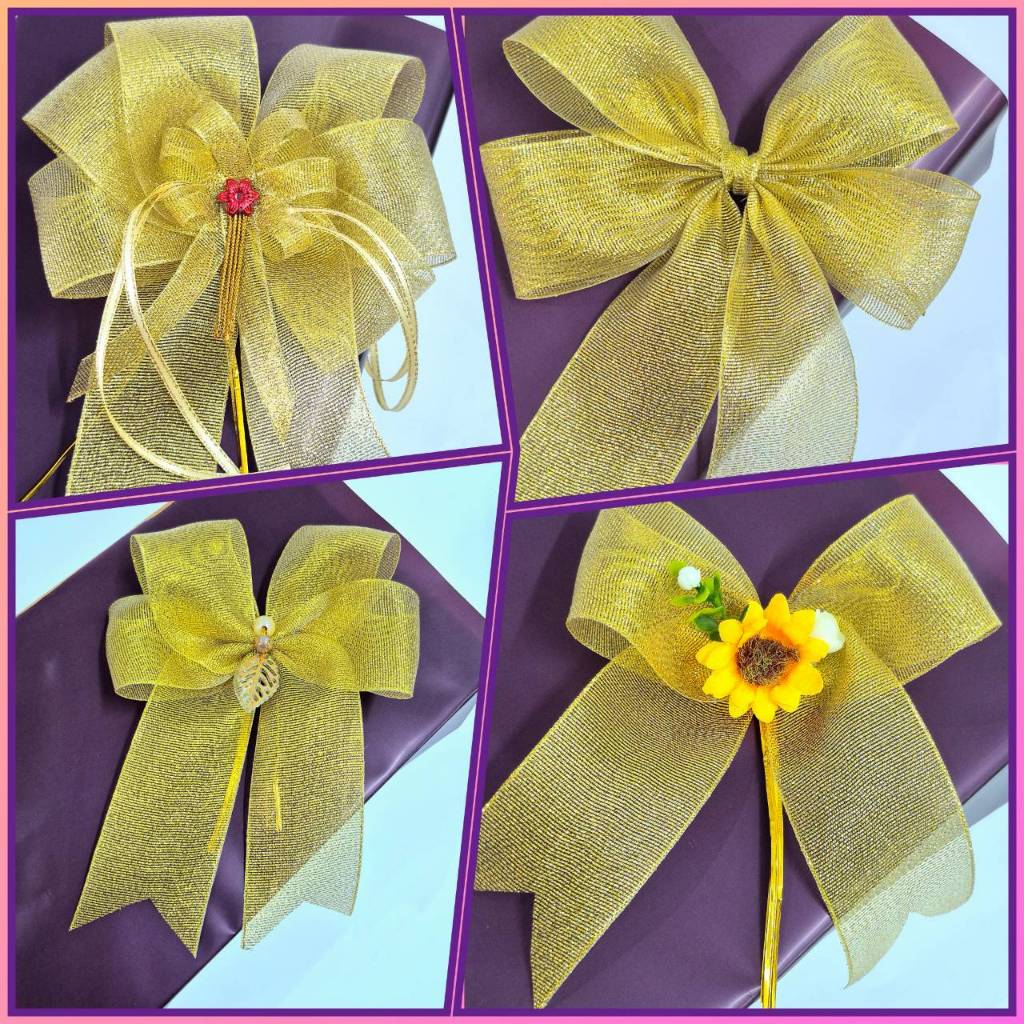 ริบบิ้นดิ้นทอง กว้าง13-15ซม.ริบบิ้นติดสังฆทาน ติดของขวัญ ติดกระเช้า โบว์ผ้า