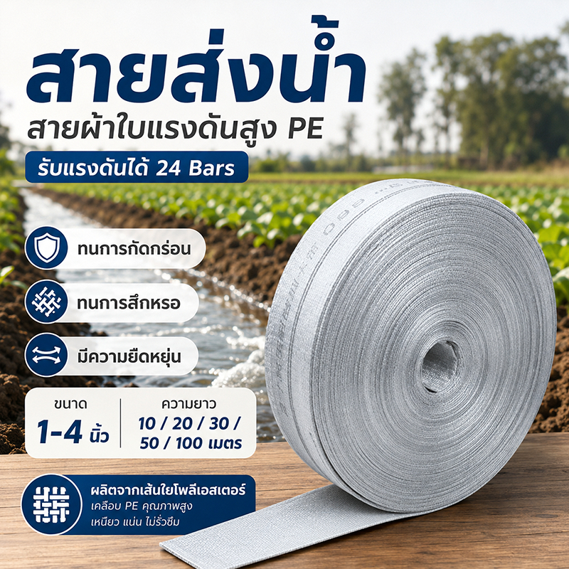 สายส่งน้ำ สายส่งน้ำผ้าใบ 1นิ้ว 1.5นิ้ว 2นิ้ว 2.5นิ้ว 3นิ้ว 10-100เมตร สายยางดับเพลิง สายส่งPE หนาพิเศษ แรงดันสูง สายยาง