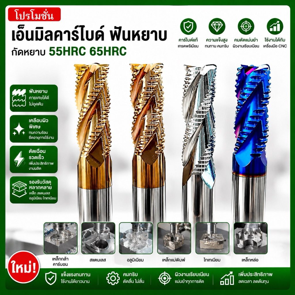 เอ็นมิลคาร์ไบด์ ฟันหยาบ กัดหยาบ 55HRC 65HRC - CARBIDE Roughing End Mill