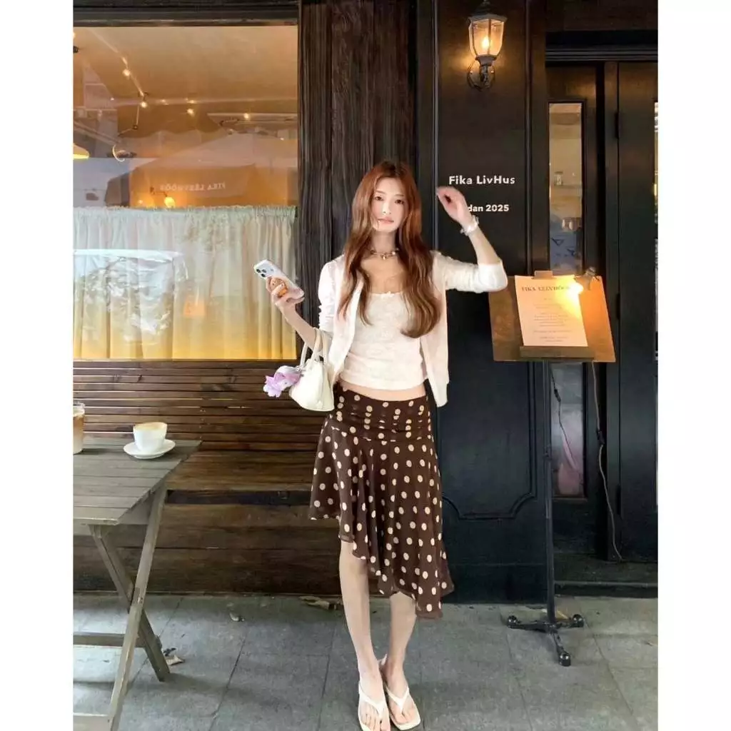 Mogwany พรี / Ariana Set (เสื้อคลุม+สายเดี่ยว+กระโปรง) กระโปรงลายจุด น่ารักมาก เก็บโค้ดหน้ากิจกรรม