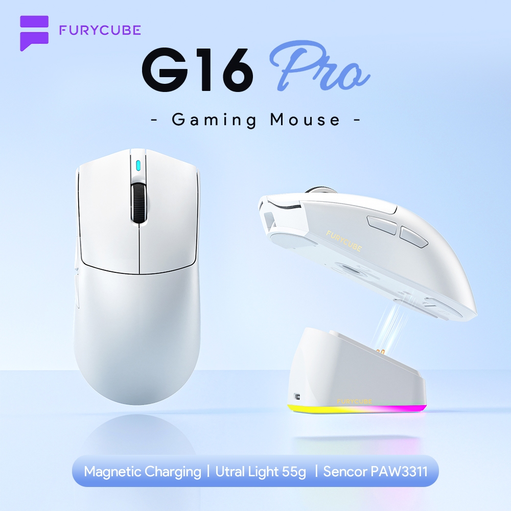 FURYCUBE G16 PRO เมาส์เกมมิ่งไร้สาย แบตเตอรี่ 500mAh ใช้งานได้นาน น้ำหนัก 56 กรัม