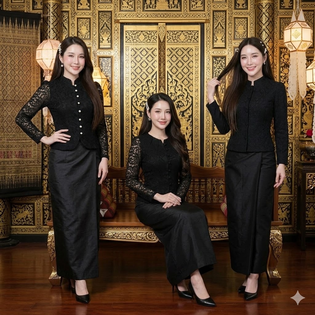 เสื้อครอปลูกไม้อัดกาว รหัส จล สีดำสุภาพ ทรงสุภาพ คอไลลา แขนยาว กระดุมหน้า พลัสไซส์ [อกใหญ่ 32-50 นิ้ว]