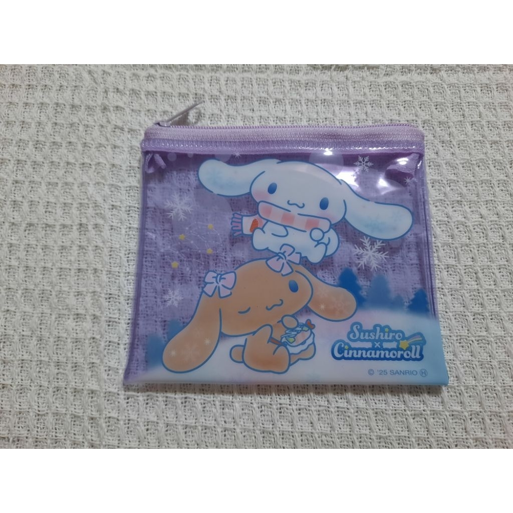 (มือสอง ใบเล็ก ) กระเป๋าซิปใส Sanrio×Sushiroลาย ☆ Cinnamoroll♡Mocha ☆ ขนาด 10×12 cm.