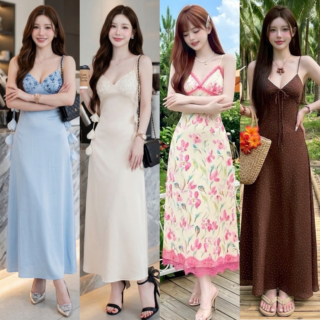 🚩ร้านโค้ดคุ้ม🚩 Mila เดรสสายเดี่ยวลายจุดดีไซน์หวานละมุน ตัวเดรสปรับสายได้ ใส่เที่ยว ออกเดท ปาร์ตี้ ทะเล