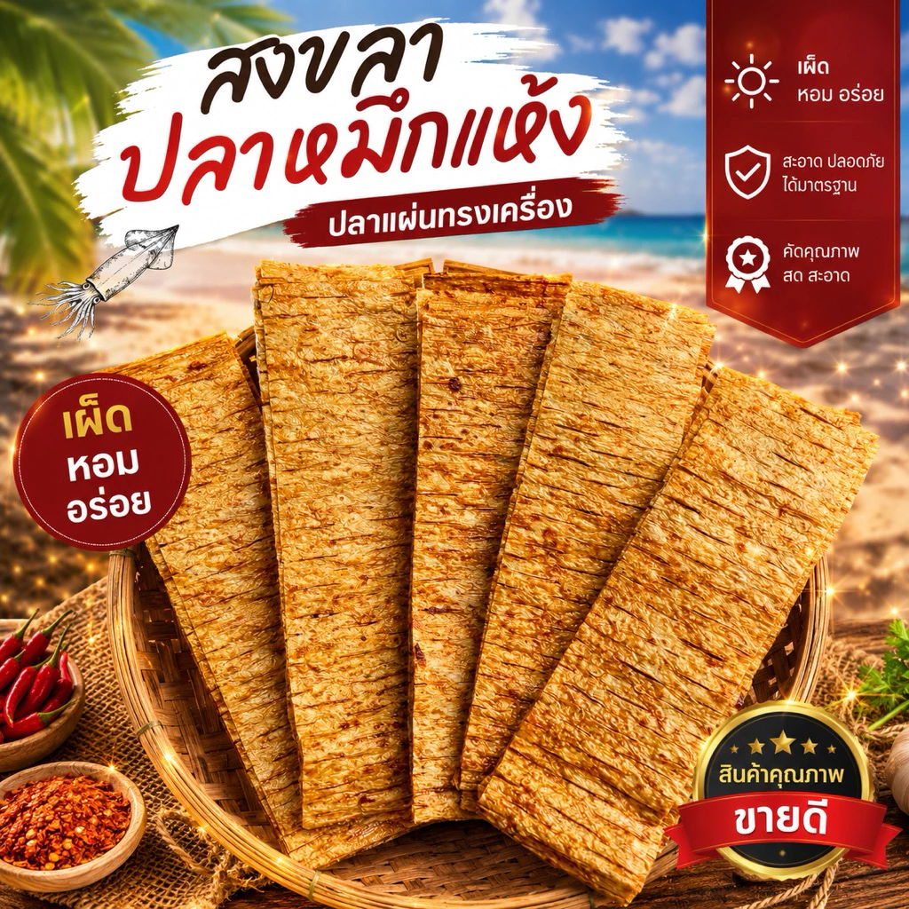 ปลาหมึกแผ่นทรงเครื่อง รสเผ็ด อาหารทานเล่น