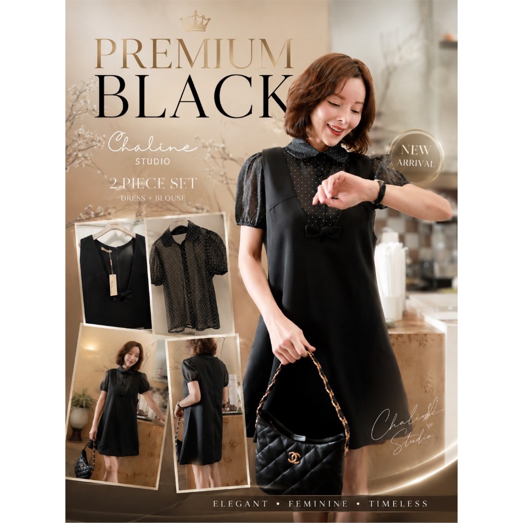 •CHALINE STUDIO• P&C 51625 Set 2 pcs. เสื้อแขนสั้นคอปก เนื้อผ้าเบาใส่สบายลายจุดน่ารัก พิมพ์ลายน่ารัก