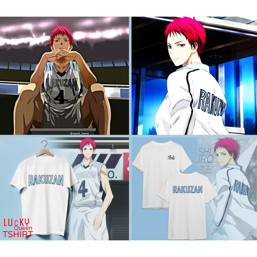 เสื้อยืด RAKUZAN เสื้อลำลองซ้อมทีม เสื้อทีม ของอาคาชิ เซย์จูโร่ จากการ์ตูนเรื่อง Kuroko No Basuke เสื้อขาว มี 2 แบบ