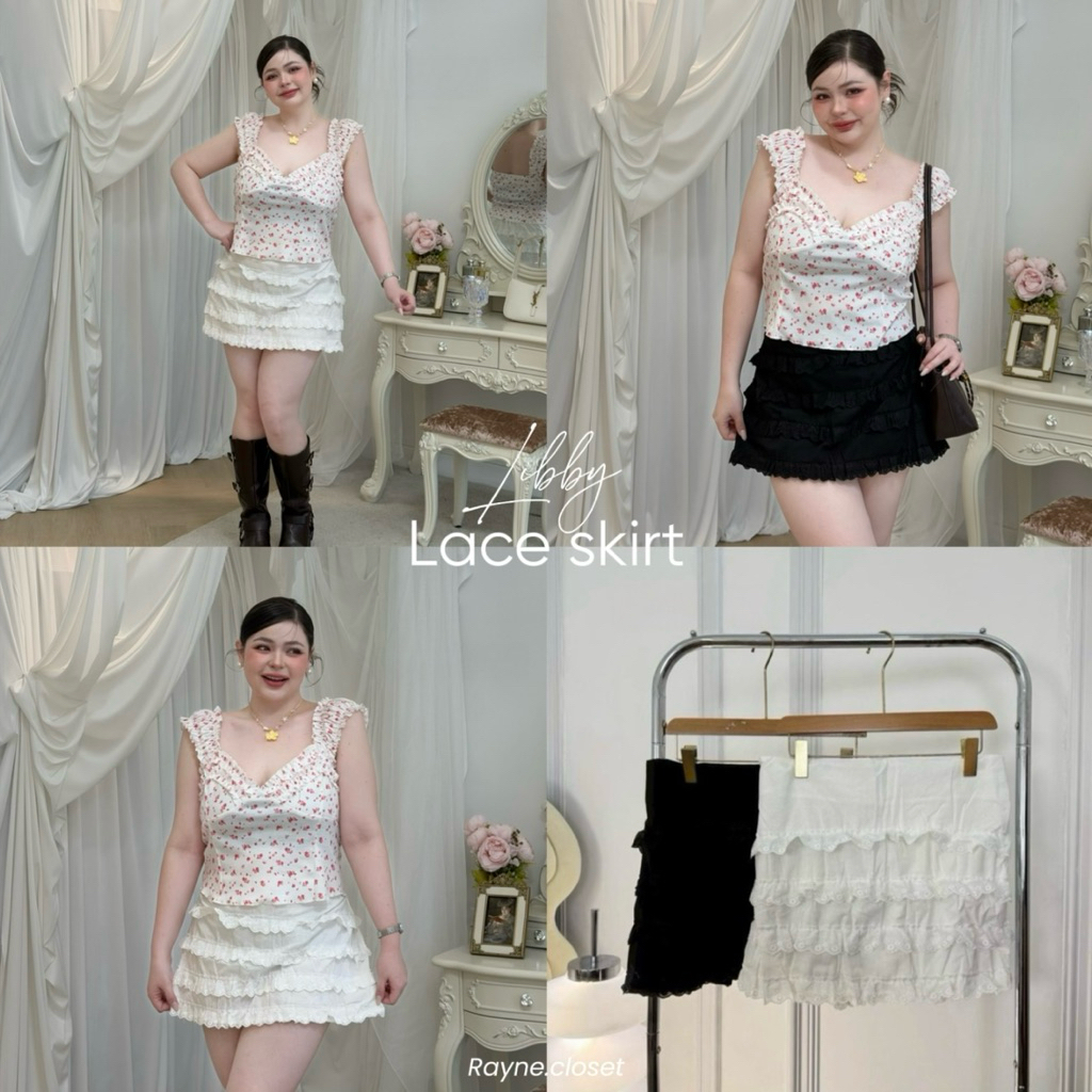 Libby Lace Skirt - กระโปรงสั้นแต่งชายลูกไม้ระบายชั้น (Plus-size) | Rayne.closet