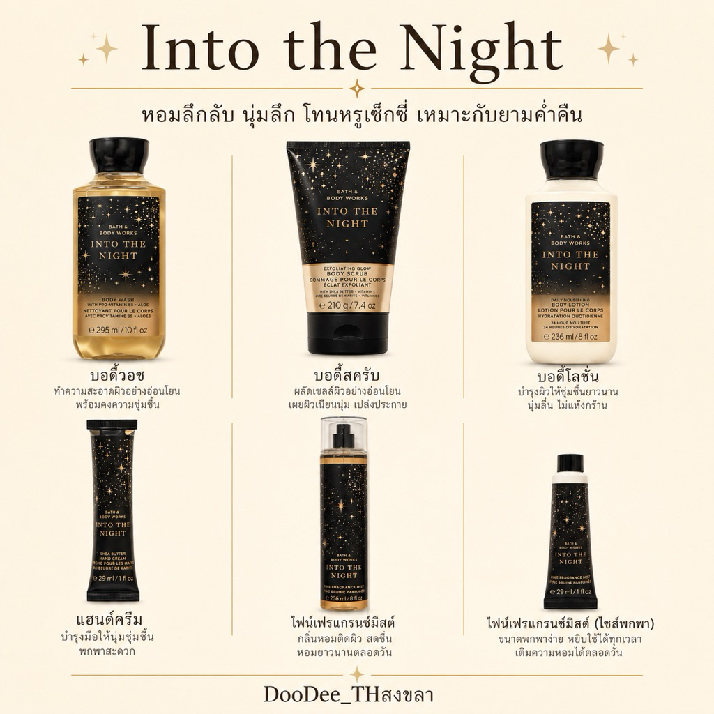 Bath & Body Works Into the Night แท้ 100% สเปรย์น้ำหอม โลชั่น ครีมอาบน้ำ บอดี้สครับ แฮนด์ครีม กลิ่นลึกลับ หรู เซ็กซี่