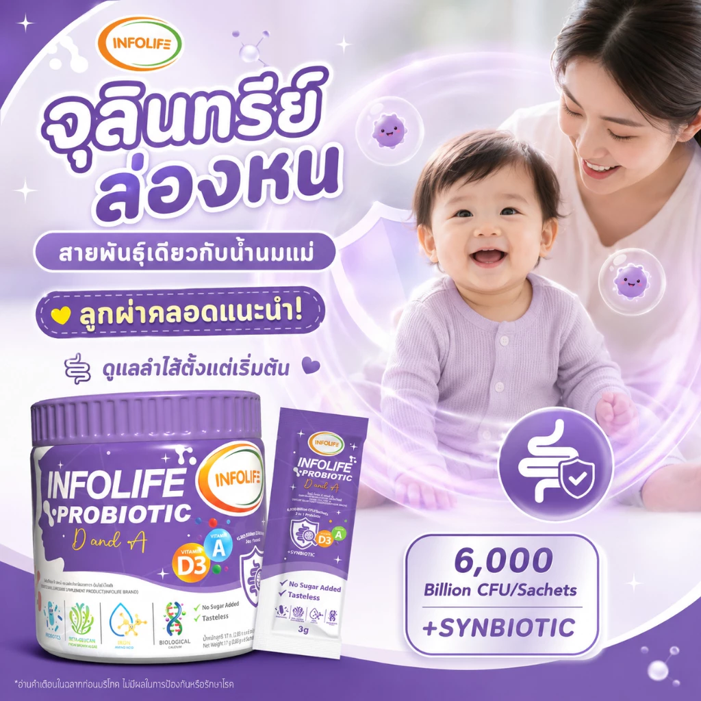 (มีส่งด่วน)อินโฟว์ไลฟ โพรไบโอติกส์ดีแอนด์เอ จุลินทรีย์น้ำนมแม่ เสริมภูมิคุ้มกัน ภูมิแพ้ ป่วยง่าย สมดุลลำไส้  สำหรับเด็ก thumbnail 3
