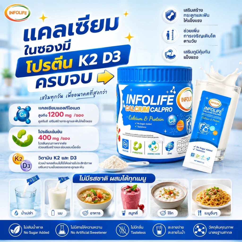 (2 กระปุก)อินโฟว์ไลฟโพรไบโอติกส์ดีแอนด์เอ+แคลเซียมใส โปรตีนสูง เสริมภูมิ ต้านหวัด เพิ่มสูง เติบโตสมวัย สำหรับเด็ก ส่งฟรี thumbnail 10