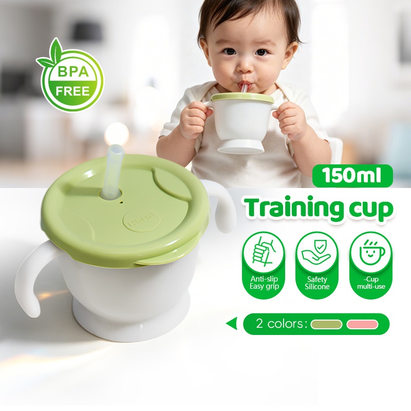 แก้วหัดดื่มสำหรับเด็ก 160ml กันสำลัก หลอดซิลิโคน นิ่ม BPA ปลอดภัย
