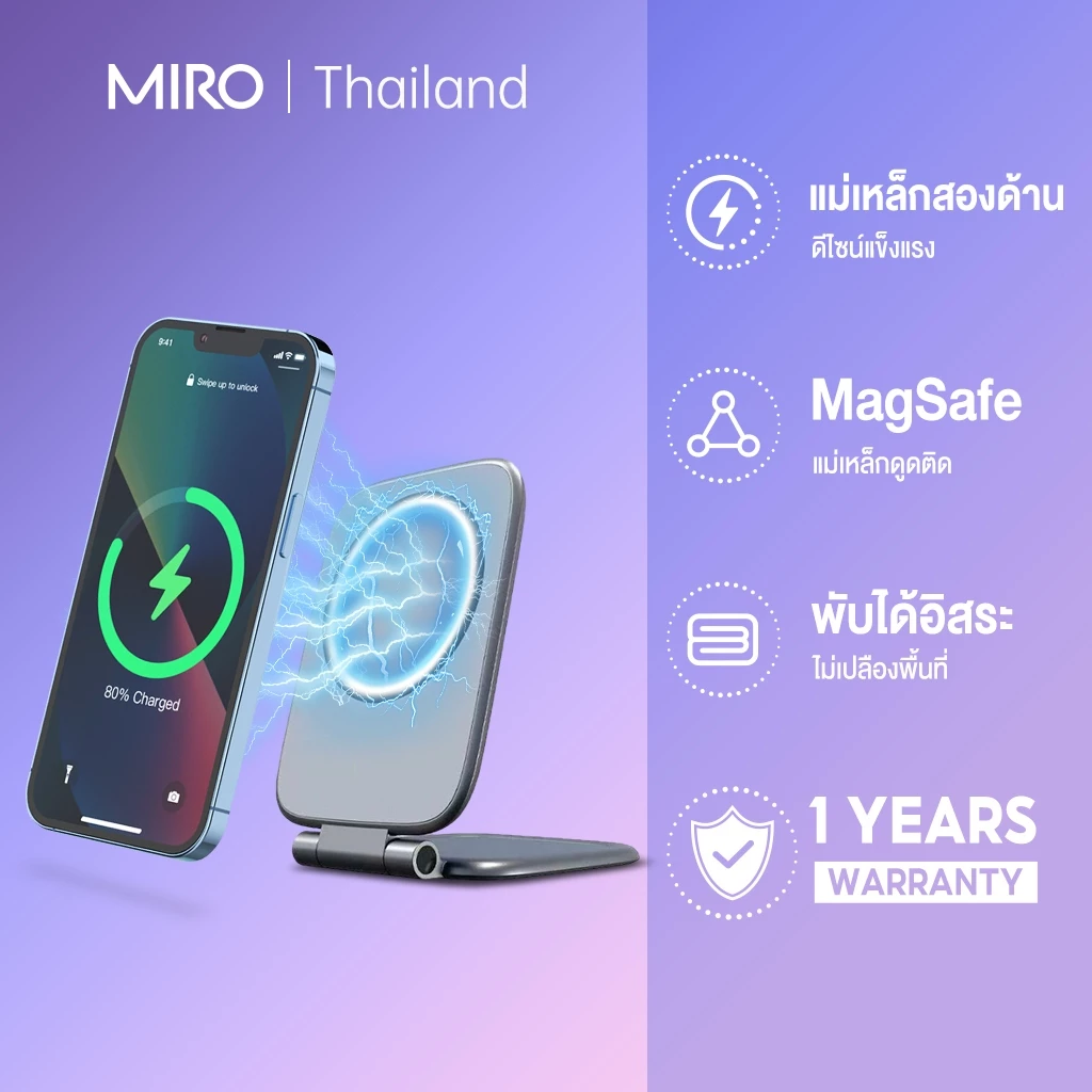 MIRO ที่ยึดโทรศัพท์มือถือแม่เหล็กบางเฉียบรุ่นใหม่สำหรับรถยนต์ พร้อมขาตั้งและฟังก์ชันนำทาง พับเก็บได้
