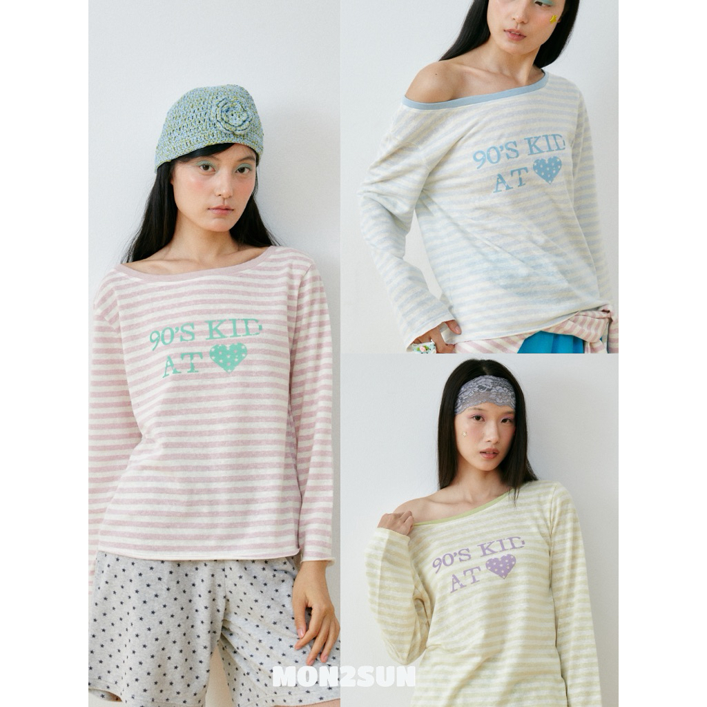 Dizzy off-shoulder long sleeve top เสื้อทรงปาดไหล่แขนยาวลายทาง