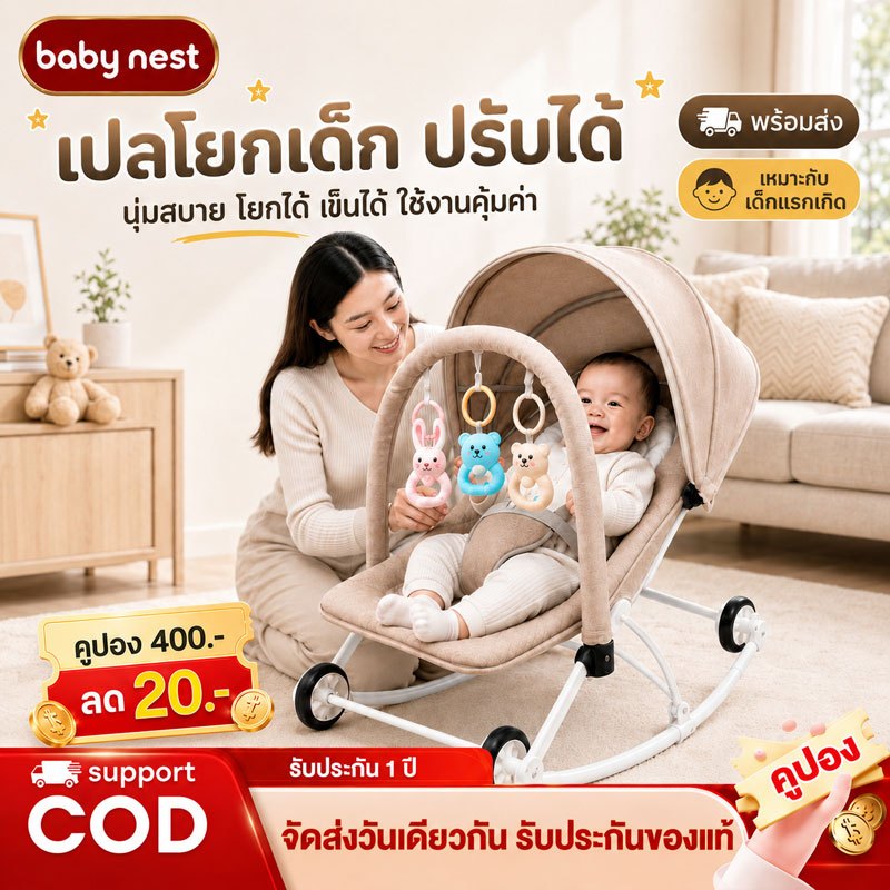 เก้าอี้โยกเด็ก เปลโยกเด็ก เก้าอี้โยกสำหรับเด็ก ระบายอากาศดีมาก ใช้ได้ตั้งแต่แรกเกิด-3ขวบ มีล้อ