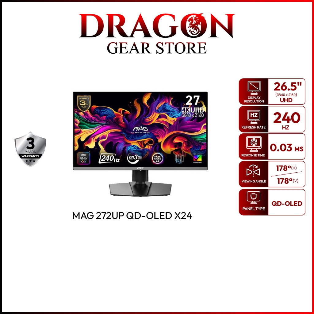 MSI Monitor MAG 272UP QD-OLED X24 | 26.5" | QD-OLED | UHD | 0.03 ms | 240Hz (จอคอมพิวเตอร์)