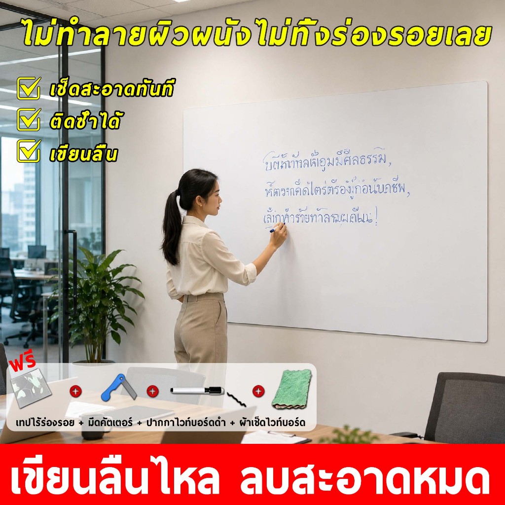 กระดานไวท์บอร์ด สติ๊กเกอร์ไวท์บอร์ด กระดานเขียนลบได้ กระดานติดผนั ลอกได้ ไม่ทิ้งคราบ ไม่ทำลายผนัง ติดตั้งง่าย