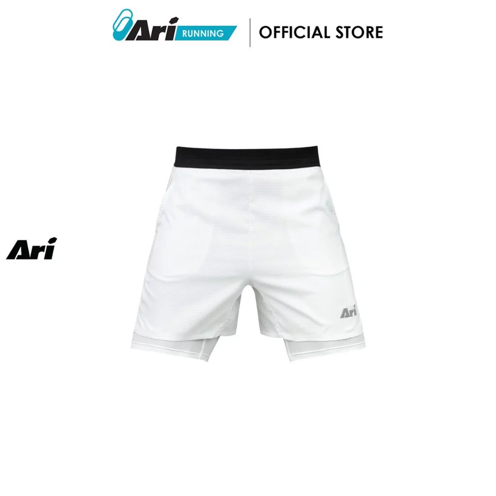 ARI MEN BREATHE 2IN1 V3 RUNNING SHORTS 3 INCHES - WHITE (AAP2907-02) กางเกงวิ่งผู้ชาย 3นิ้ว อาริ BREATHE 2IN1 สีขาว