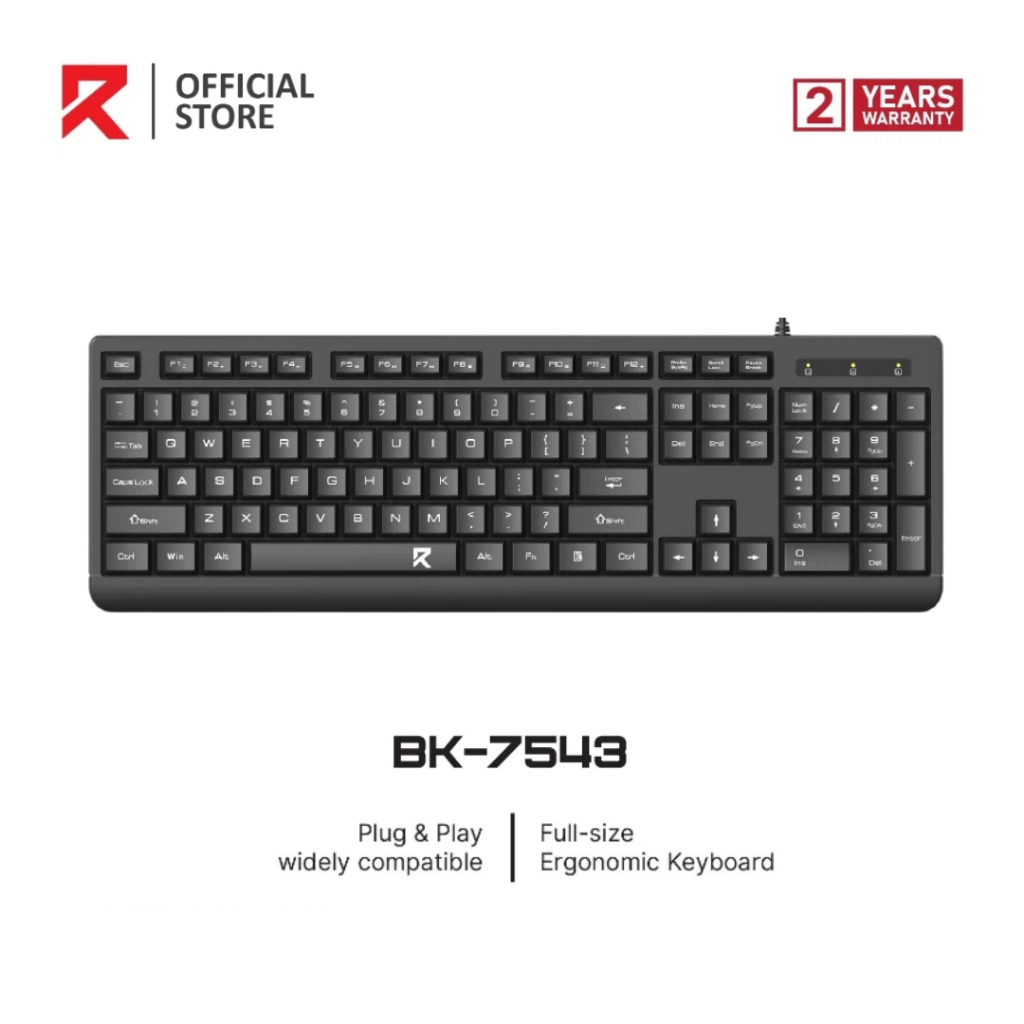 Redragon BK-7543/BK-7366 คีย์บอร์ดสํานักงานแบบมีสายเงียบพร้อมเท้าปรับได้ Ergonomic Pad ทนต่อการรั่วไหล