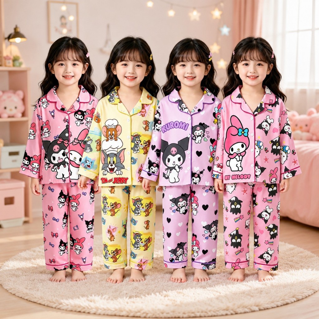 BB300 ชุดนอนเด็กแฟชั่นเกาหลี สีหวาน ลายน่ารัก ใส่นอนสบาย