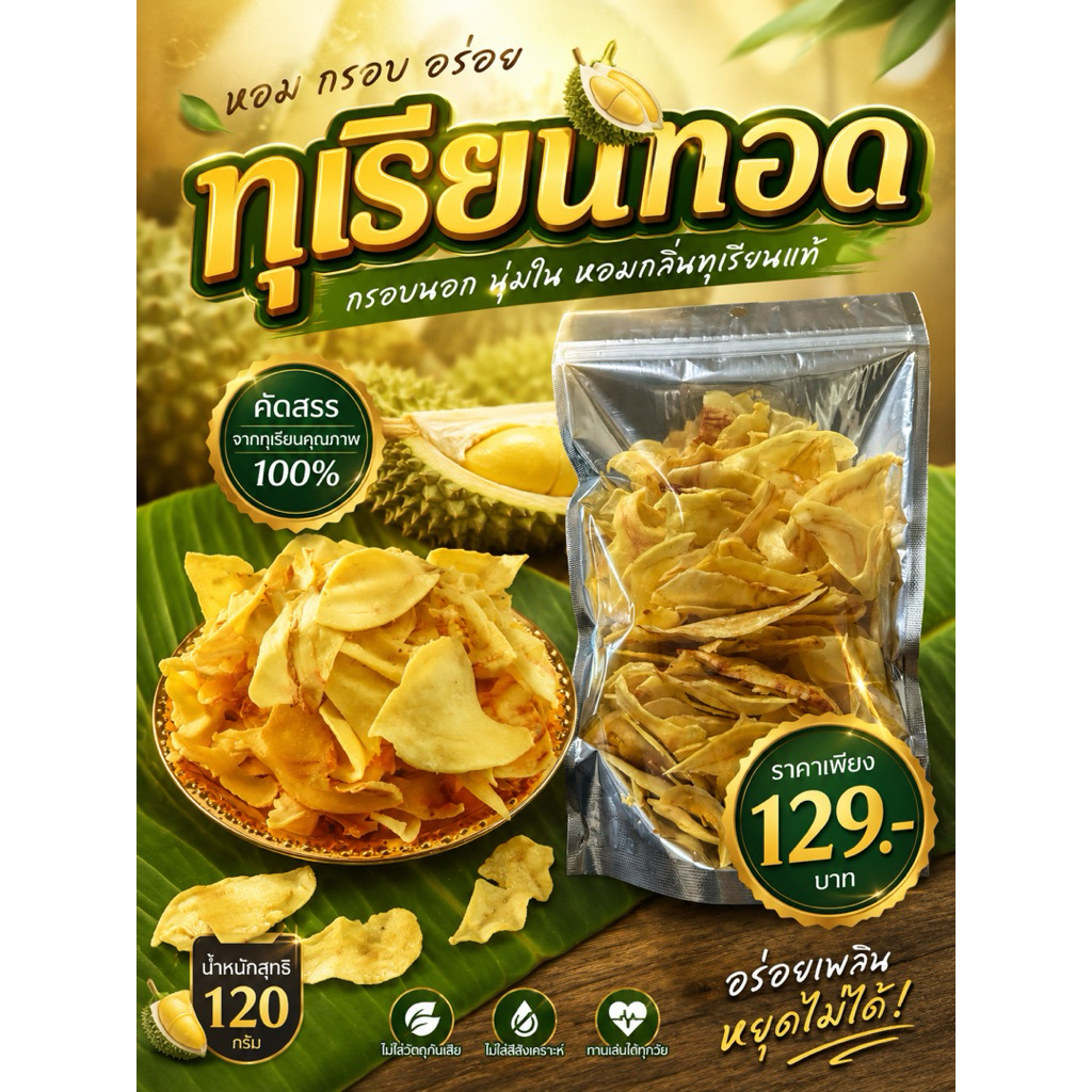 ทุเรียนทอดชุมพร 100% หวานกรอบ มัน อร่อย