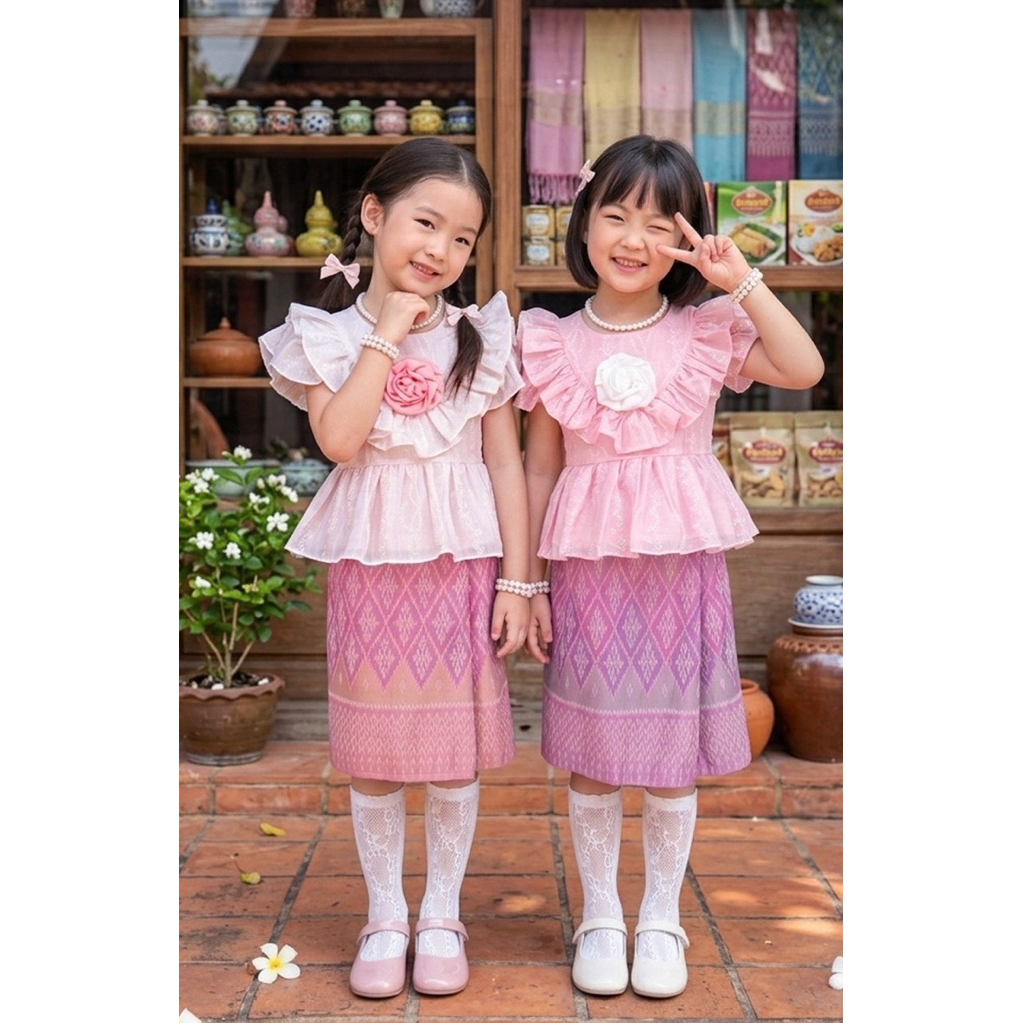 ชุดไทยเด็ก ชุดไทยใส่ไปโรงเรียน (ส่งจากหาดใหญ่) ชุดผ้าไทย รูปที่ 5