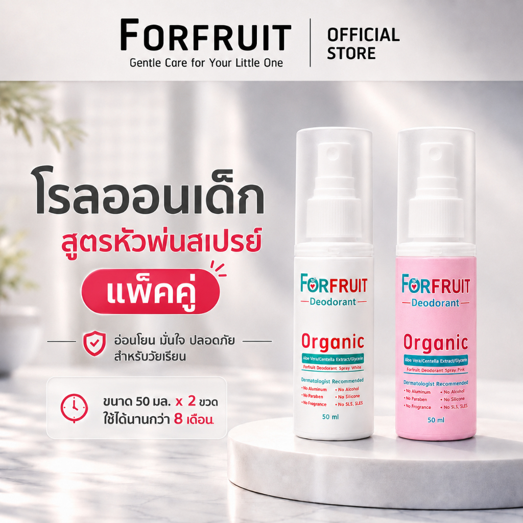 แพ็คคู่ สุดคุ้ม : โรลออนเด็ก สูตรอ่อนโยนจากธรรมชาติ ( ขนาด 50 ml. )สเปรย์ระงับกลิ่นรักแร้สำหรับเด็ก