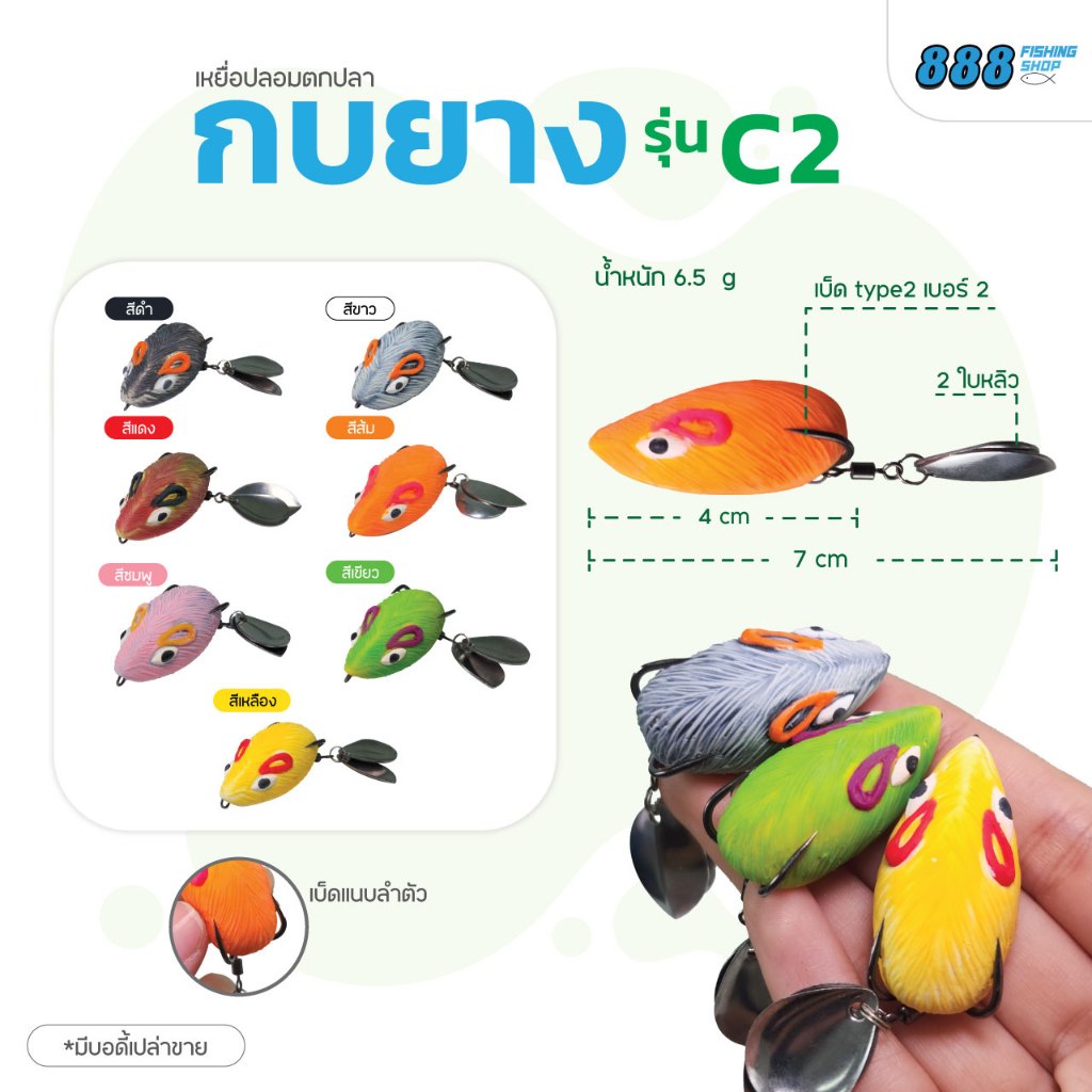 กบยาง Candy รุ่น C2 by เหยื่อตกปลา888 ตัวเบ็ด SNS ใบหลิวคู่เคาะน้ำ เหยื่อปลอม เหยื่อตกปลา