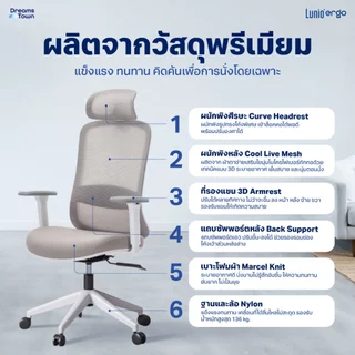 Lunio Ergo Starlight เก้าอี้ทำงาน เก้าอี้คอม เหมาะกับคนสูง 150-175 cm ใช้ผ้าตาข่าย นั่งนานไม่ร้อน ไม่เมื่อย