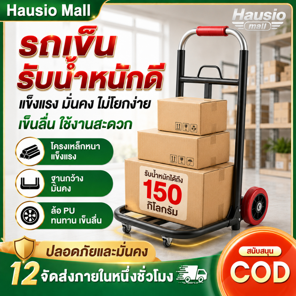 รถเข็นพับได้ รถเข็นของพับได้ โครงเหล็กหนา มีให้เลือก 4 แบบ รับน้ำหนัก 150KG ล้อ PU เข็นลื่น ใช้ในบ้าน ร้านค้า คลังสินค้า
