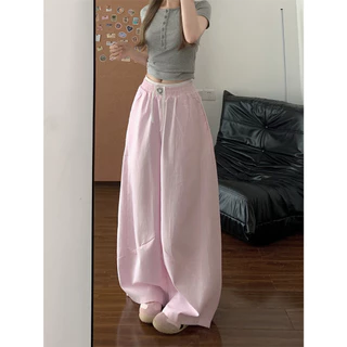 [Summer quick drying fabric, wide leg pants]เกาหลีรุ่นวินเทจผู้หญิงสบาย ๆ แจ๊สเต้นรำกีฬาลมกว้างขากางเกง