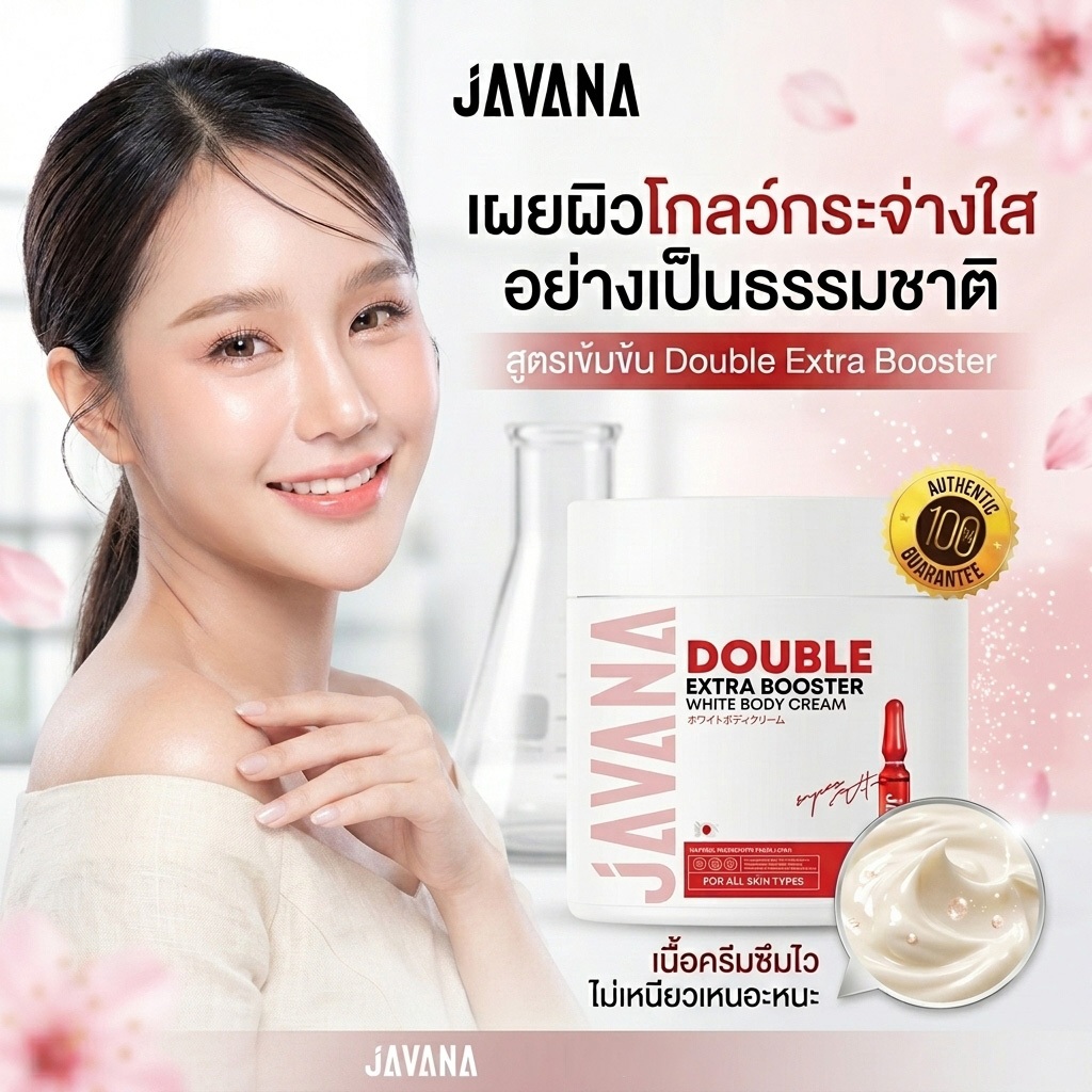 JAVANA ครีมบำรุงผิวกาย 200g. Double Extra Booster White เนื้อบางเบา ซึมไว ให้ผิวนุ่มชุ่มชื้น