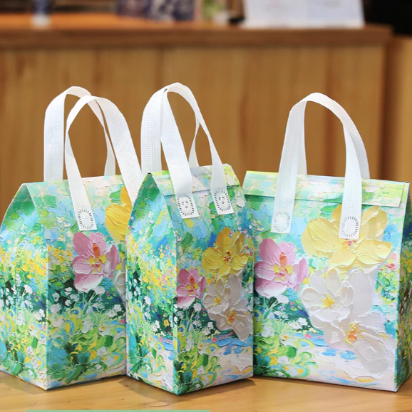 🌈10ใบ🌈ถุงเก็บความเย็น แบบ1แก้ว/2แก้ว ลายดอกไม้สวยงาม ฝากาวขยายข้างCool bagกระเป๋าเก็บอุณหภูมิ