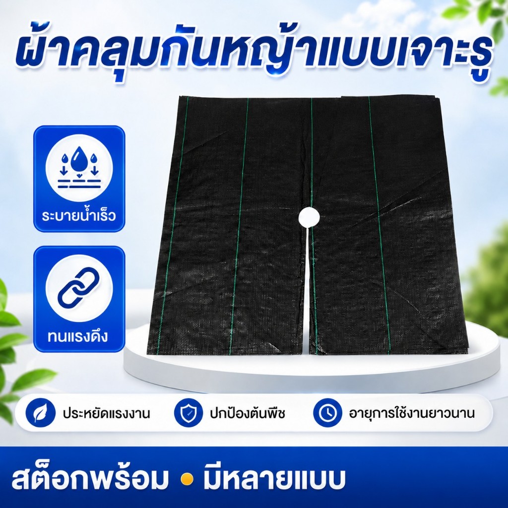 ผ้าคลุมวัชพืช ผ้าคลุมดิน หนา 70 แกรม ชุด 5 ผืน / หมุดยึดผ้าคลุมดิน ชุด 20 ชิ้น สวมโคนต้นไม้ ระบายน้ำและอากาศได้ดี ทนทาน