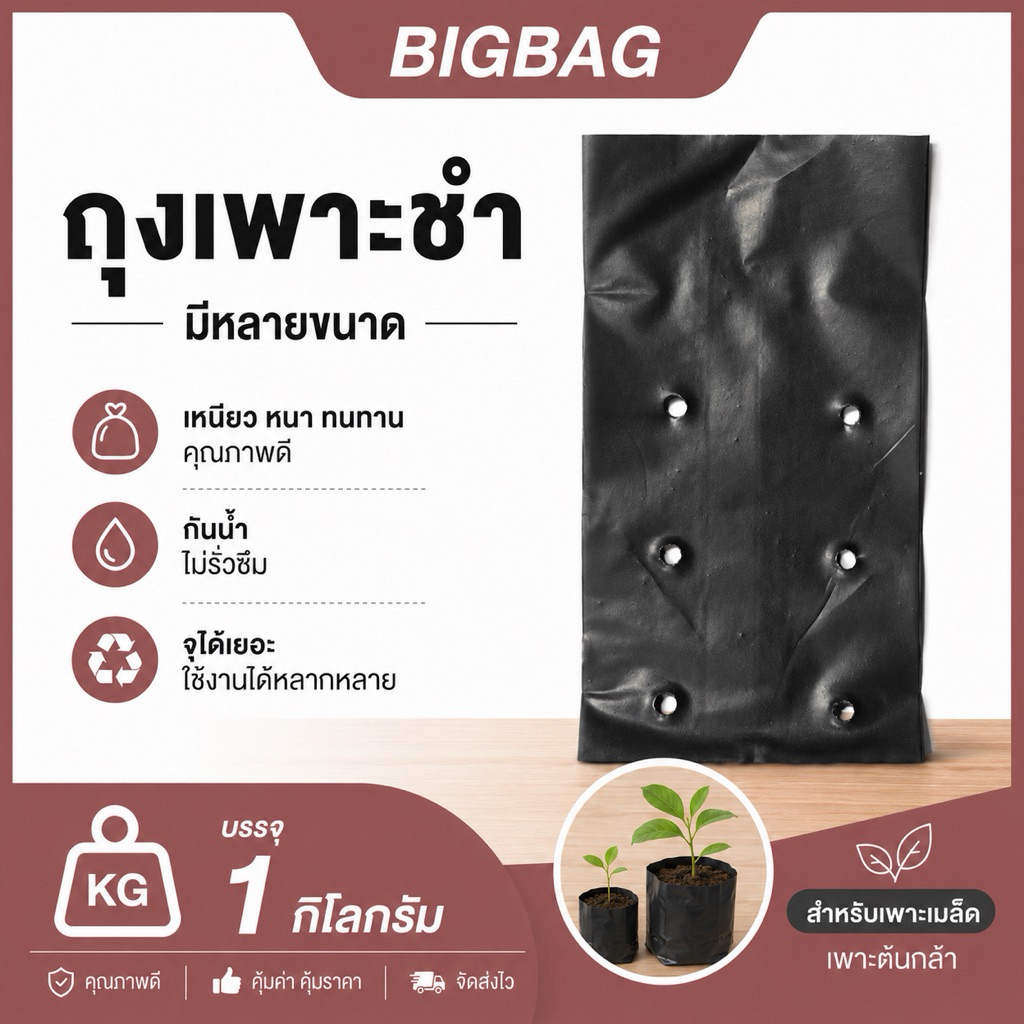 ถุงเพาะชำ HDPE ขนาด 4x7 , 4x10 , 5x7 , 8x12 นิ้ว จำนวน 1 กิโลกรัม