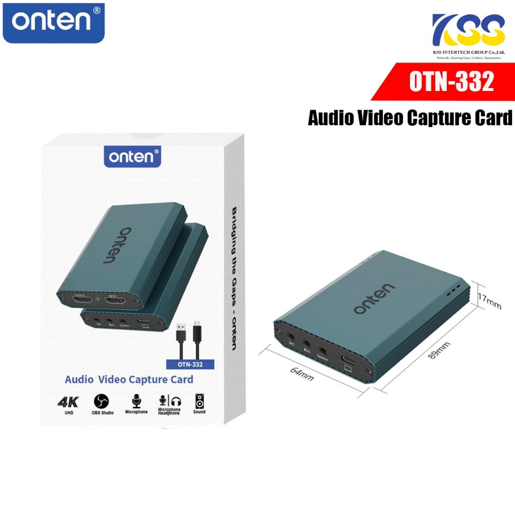 Onten OTN-332 Audio Video Capture Card  รองรับ 1080P/60FPS แคปเจอร์การ์ด ต่อกล้อง ไลฟ์สด สตรีม
