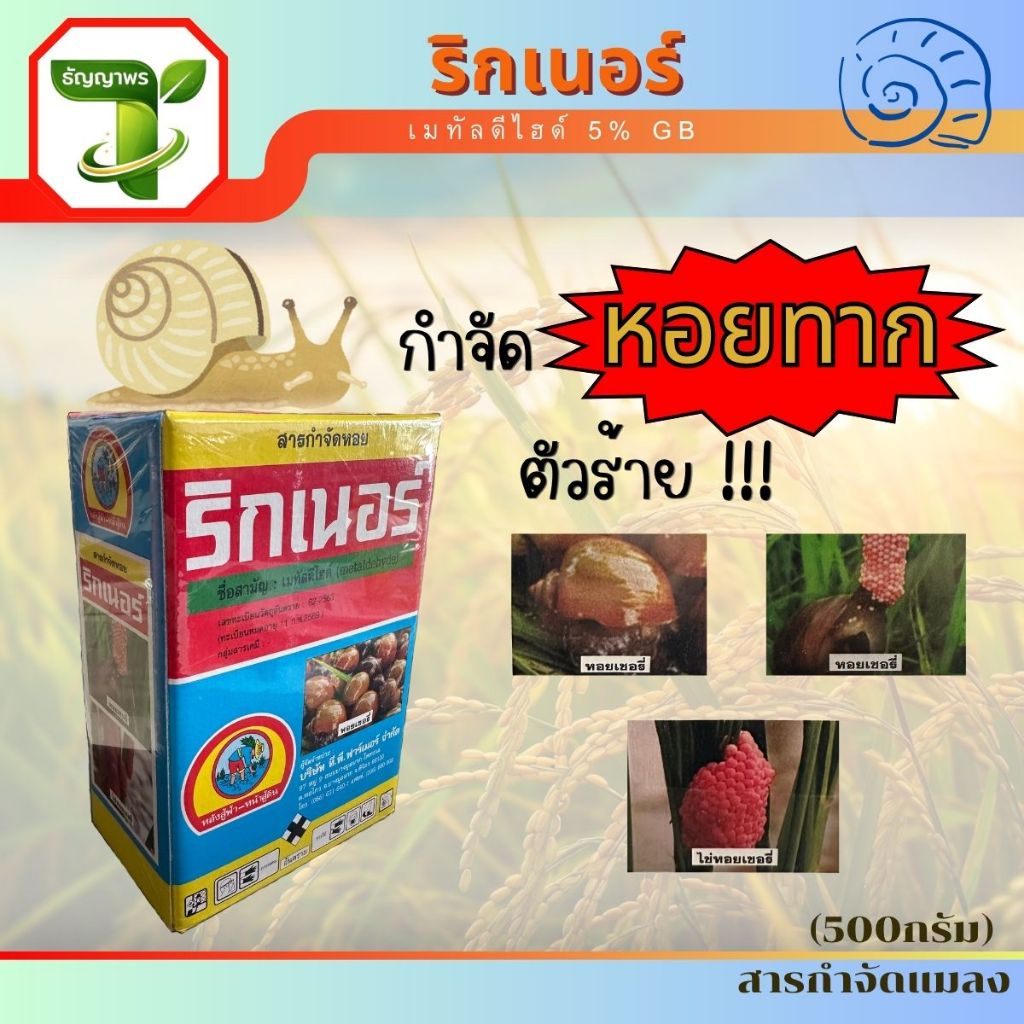 ริกเนอร์ (เมทัลดีไฮด์ 5% GB) 500กรัม ใช้กำจัดหอยเชอรี่