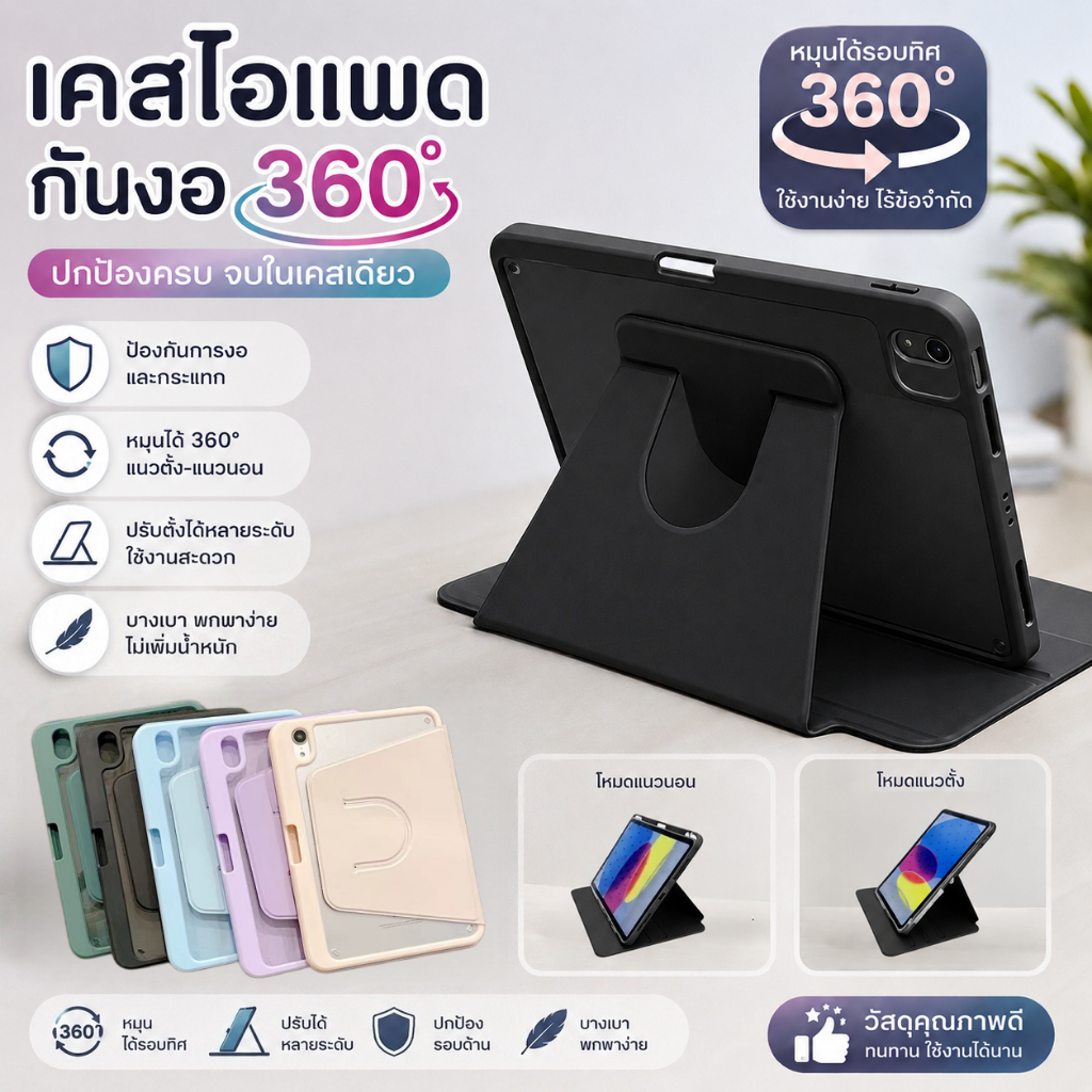 เคสไอแพด การหมุน 360 ° Rotation Case FOr Pro11 A16 gen11/10 10.9 gen9 10.2 Air11Air5/4/6/7/8 Air3 หลังใส เคส สำหรับ
