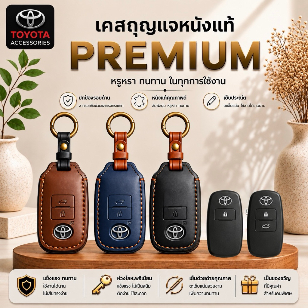 ซองหนังแท้ ใส่กุญแจรีโมทรถยนต์ รุ่นหนังกลับ Toyota All New Yaris Ativ,Cross/Raize Veloz 2022-26