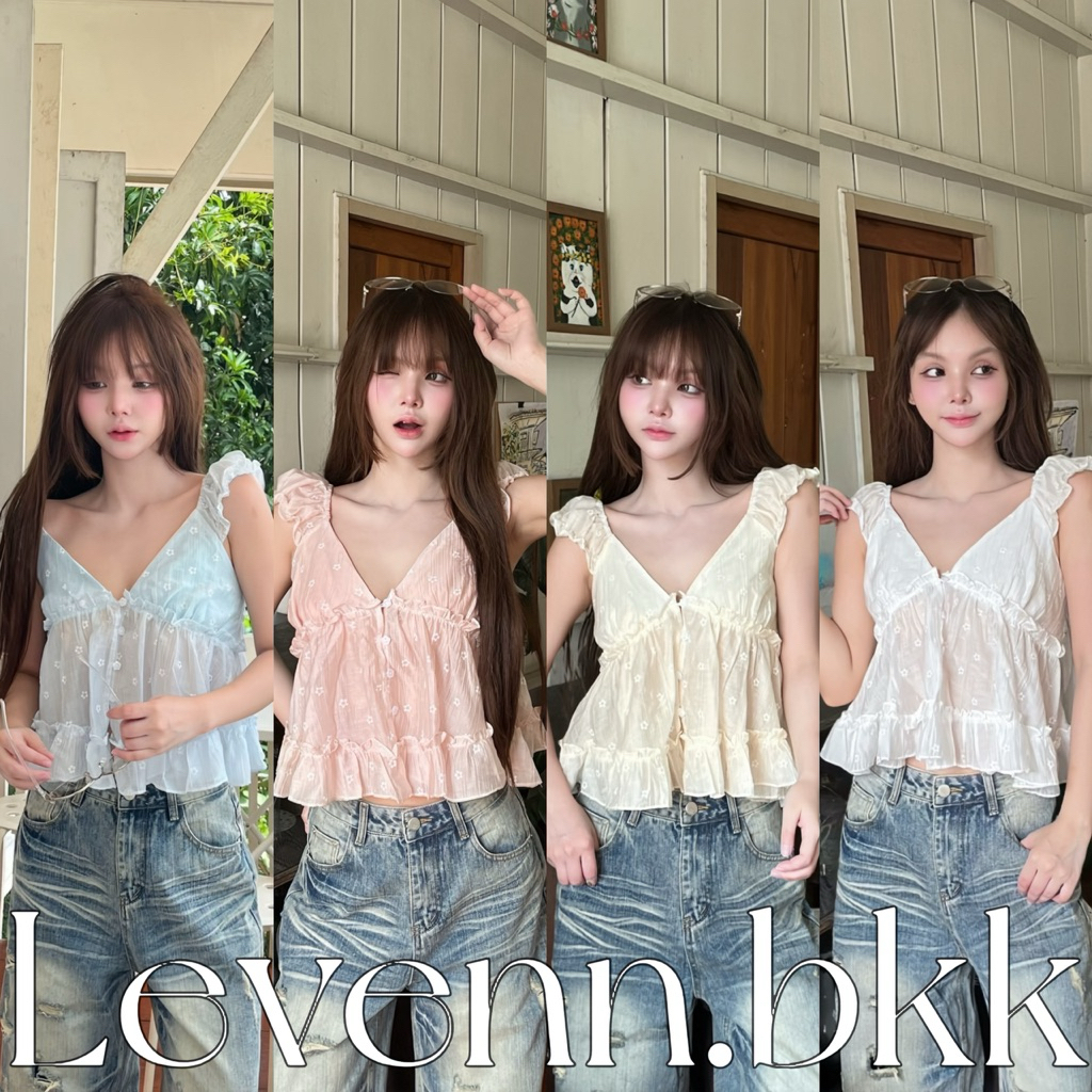 Levenn.bkk • Doby Top เสื้อแขนดอลลี่  คอวี กระดุมหน้า รับซัมเมอร์ น่ารัก