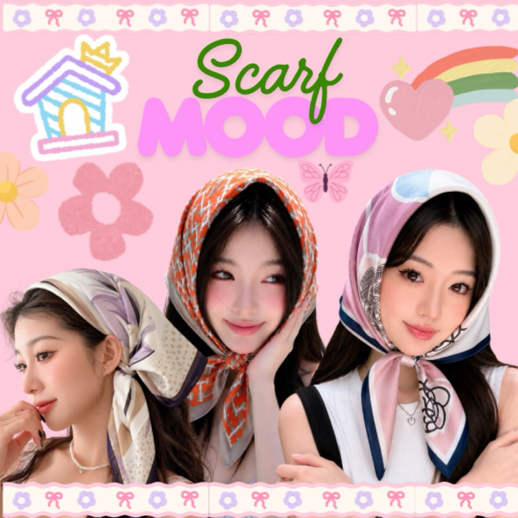 ส่งไว!!P&P ผ้าพันคอ ผ้าโพกผม ขนาด70x70Cm. ลวดลายตามเทรนด์สไตล์เกาหลี