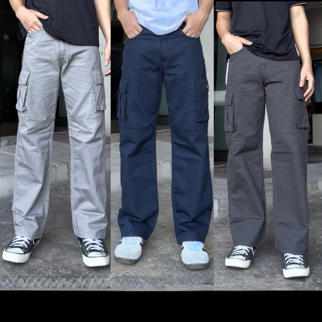 กางเกงคาร์โก้ขายาวกระบอกใหญ่ ผ้ายืด ป้ายBN มี6 สี (ผ้าดีมาก)