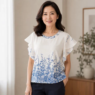 เสื้อแขนกลีบบัวลายเชิง บิ๊กไซส์ อก 48-50นิ้ว ผ้าไหมอิตาลีสวยๆ