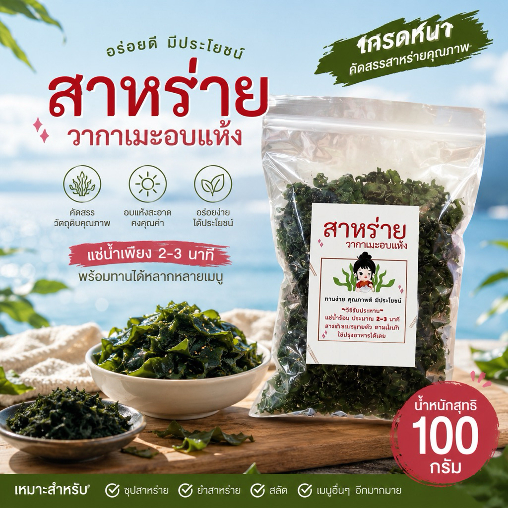 Aro เอโร่ สาหร่ายวากาเมะ 100 กรัม สาหร่ายอบแห้ง